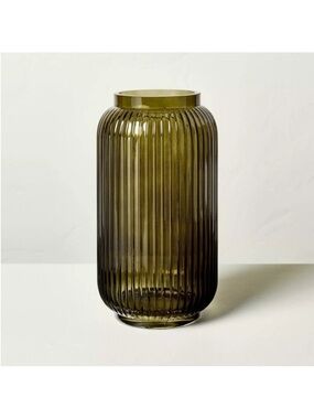 Hearth & Hand 9” Olive Ribbed Glass Cylinder Vase. This is the smaller one